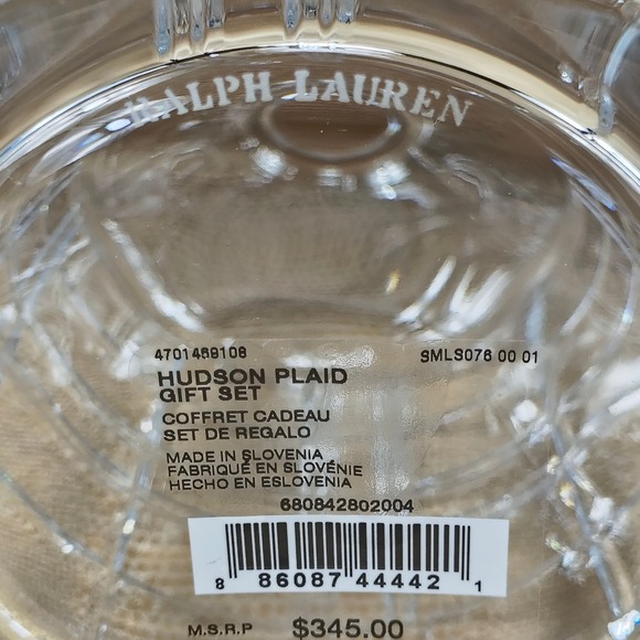 Ralph Lauren Hudson Plaid Crystal Decanter Carafe & 2 Tumbler Glasses Gift Set - Picture 2 of 16
